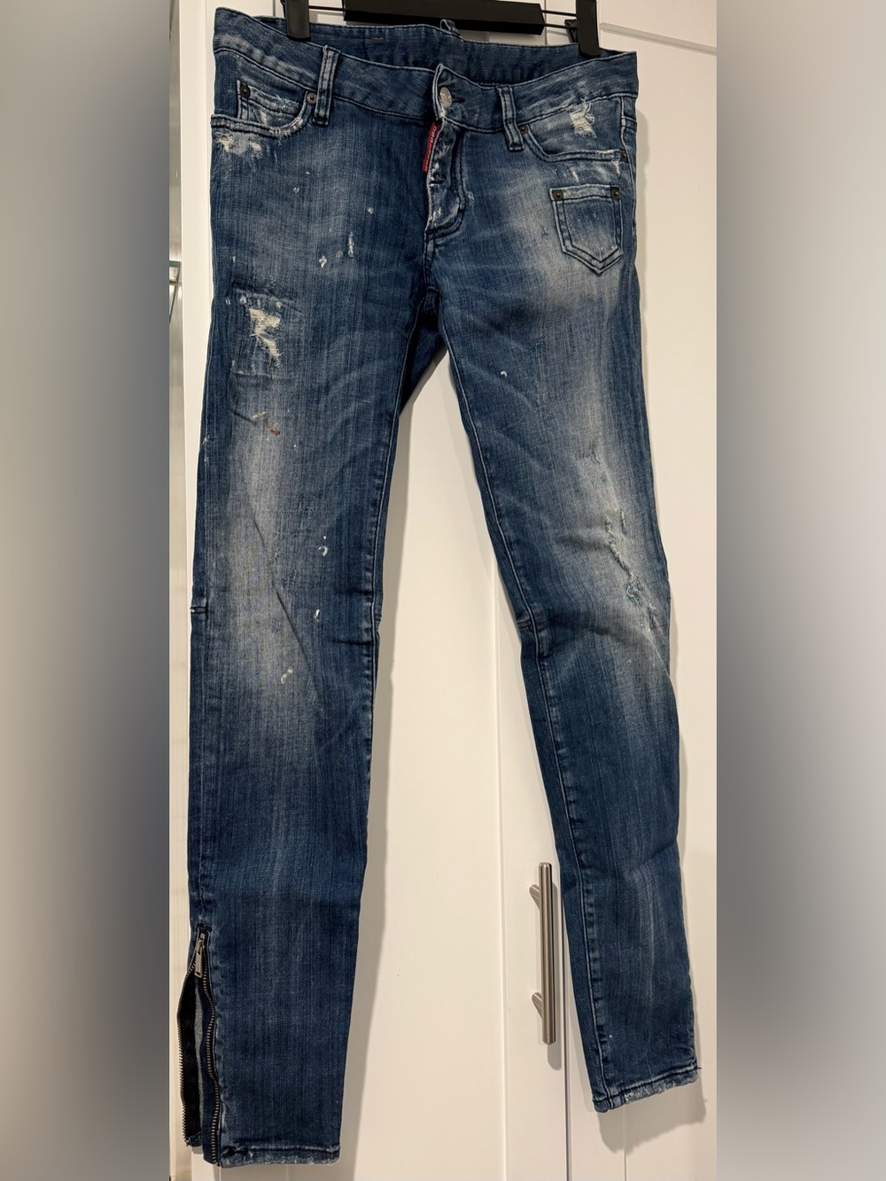 DSQUARED Low Rise Skinny Distressed Patched Blue Denim Jeans